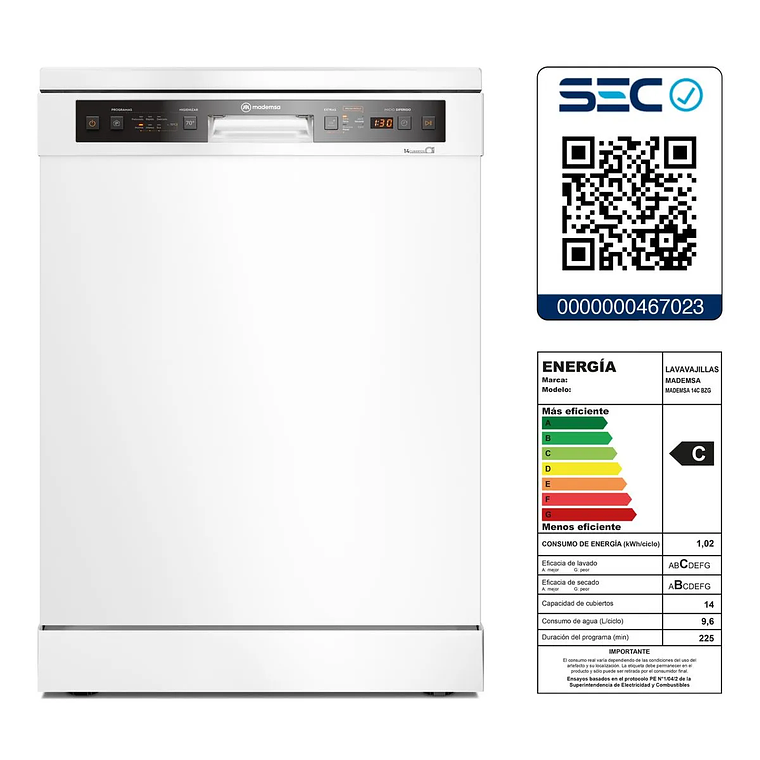 Lavavajillas 14 Cubiertos Mademsa con Función Higienzar 70° y Panel Digital 14C BZG Blanca 3