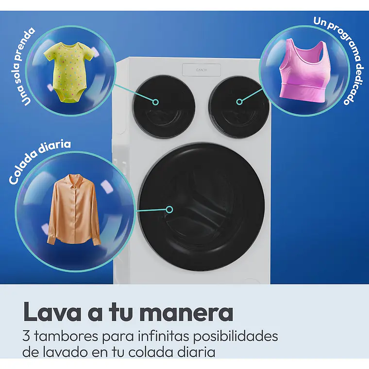 Lavadora Candy MultiWash 10+1+1 Kg Triple Tambor 1400 RPM Blanca MQD 410CBL9-37 4