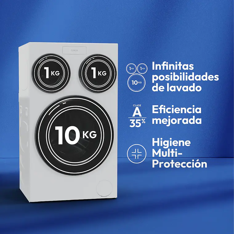 Lavadora Candy MultiWash 10+1+1 Kg Triple Tambor 1400 RPM Blanca MQD 410CBL9-37 12