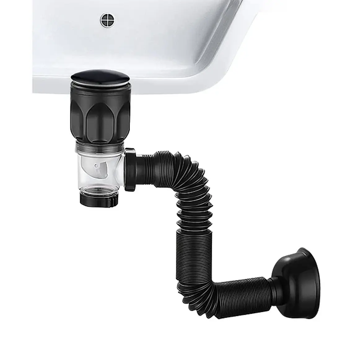 Desagüe universal con tubo sifón fexible para vanitorio Domsa WY020-Negro 2