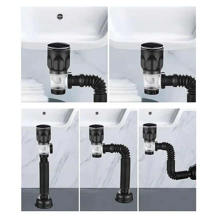 Desagüe universal con tubo sifón fexible para vanitorio Domsa WY020-Negro 6