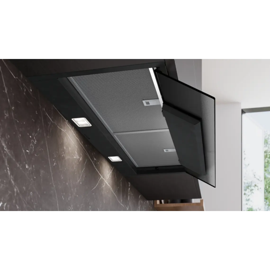 iQ500, Campana decorativa integrable, 90 cm, Cristal negro, Negro mate 3