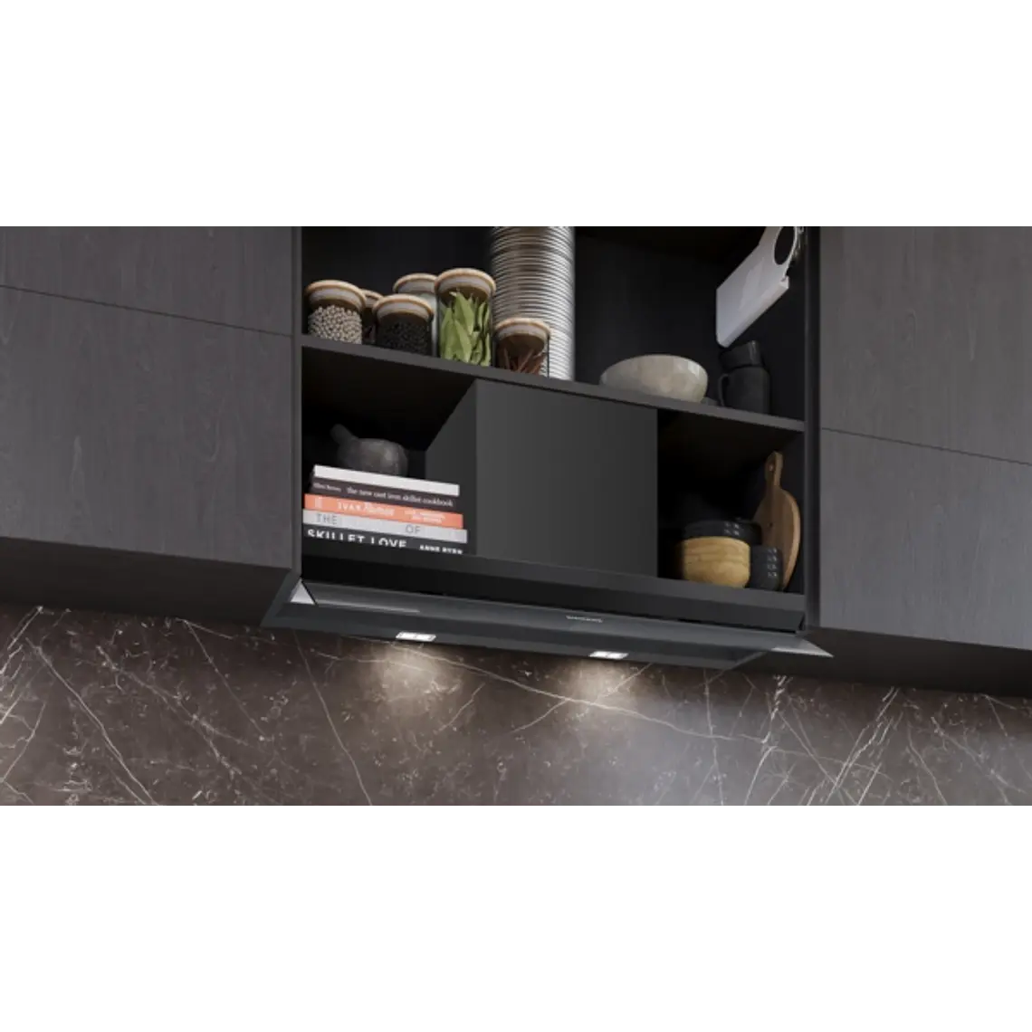 iQ500, Campana decorativa integrable, 90 cm, Cristal negro, Negro mate 2