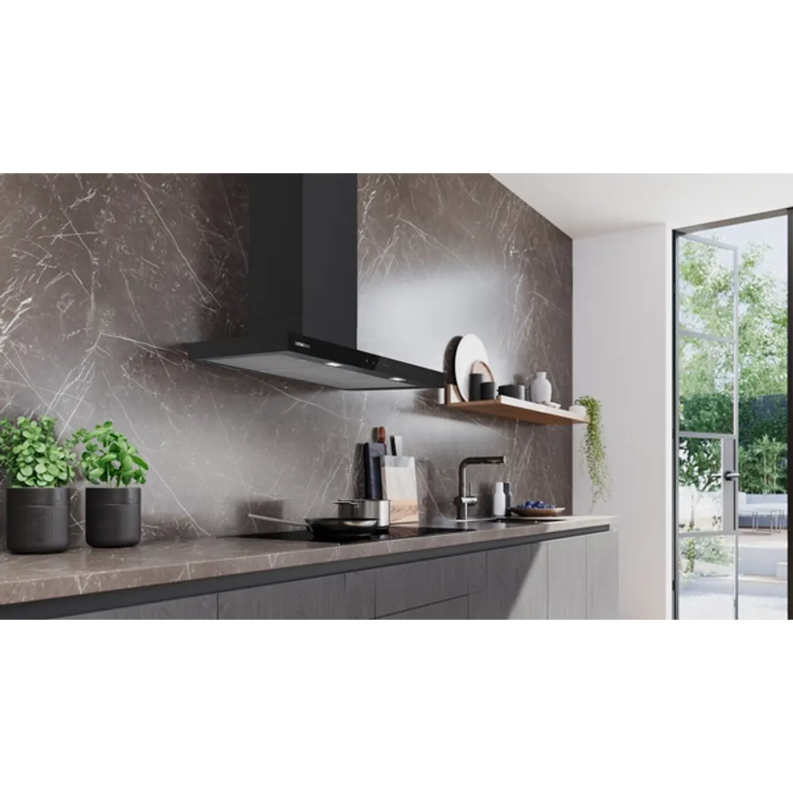 iQ500, Campana decorativa de pared, 90 cm, Negro mate 2