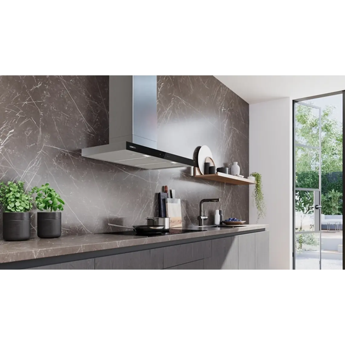 iQ500, Campana decorativa de pared, 90 cm, Acero mate antihuellas 3