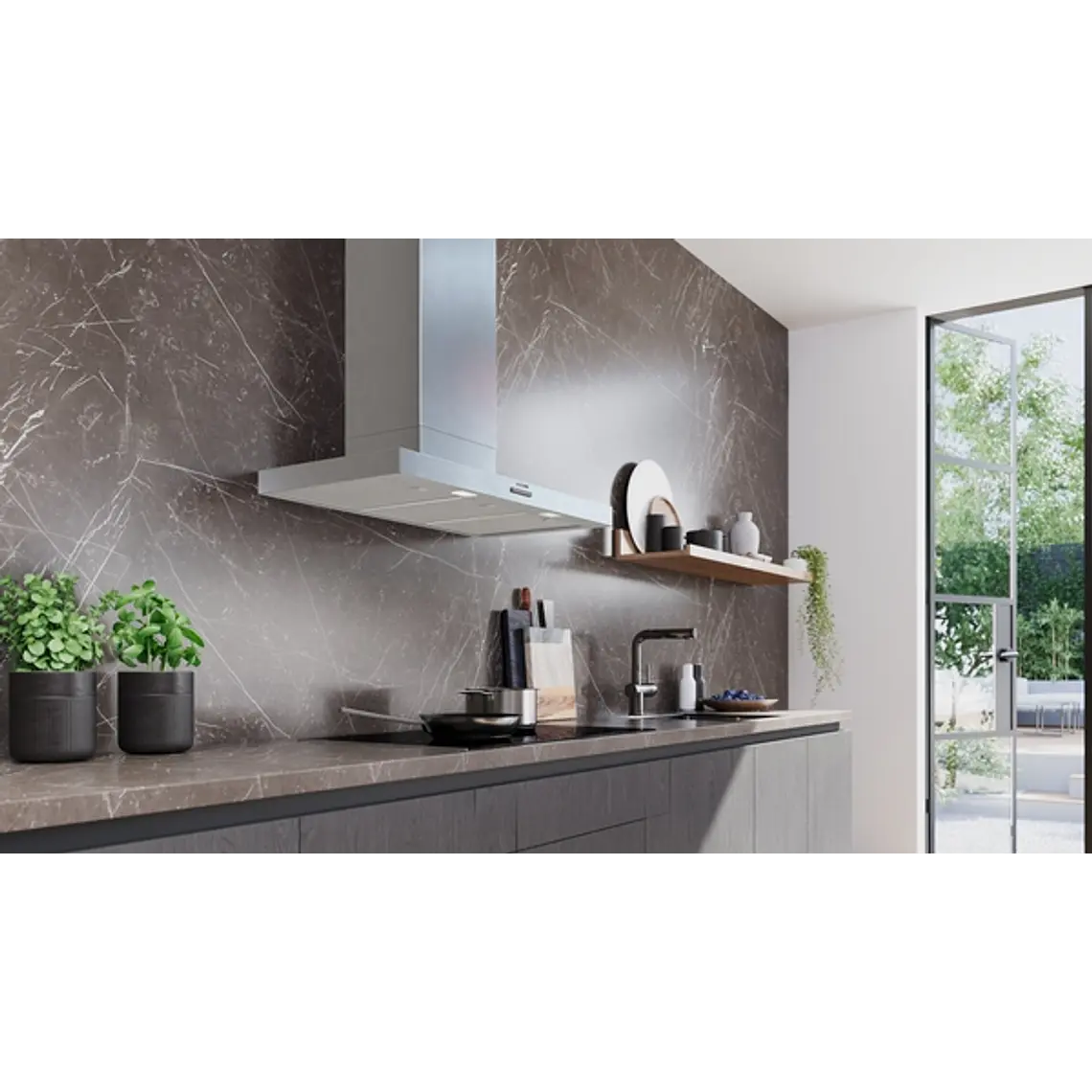 iQ300, Campana decorativa de pared, 90 cm, Acero mate antihuellas 2