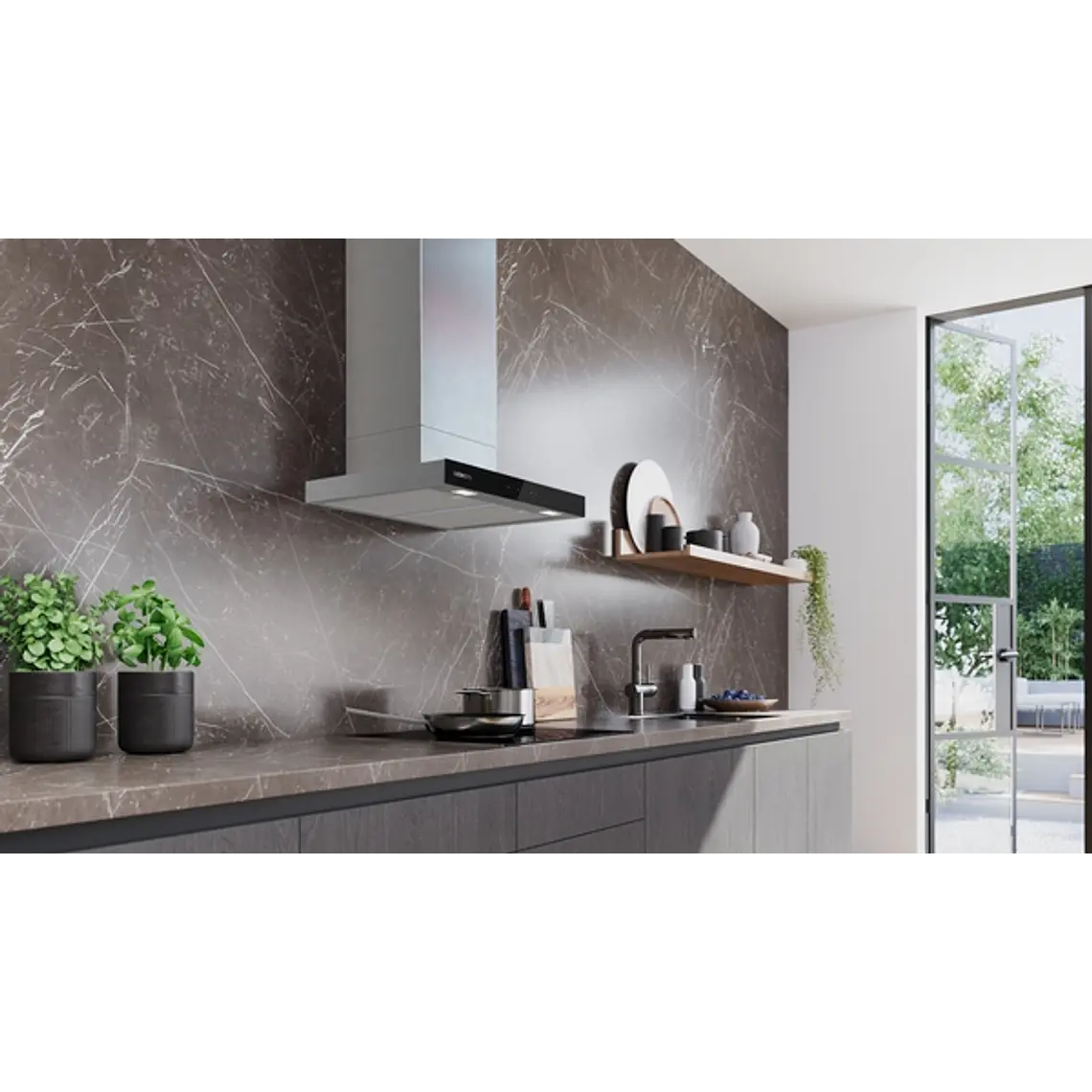 iQ500, Campana decorativa de pared, 60 cm, Acero mate antihuellas 2