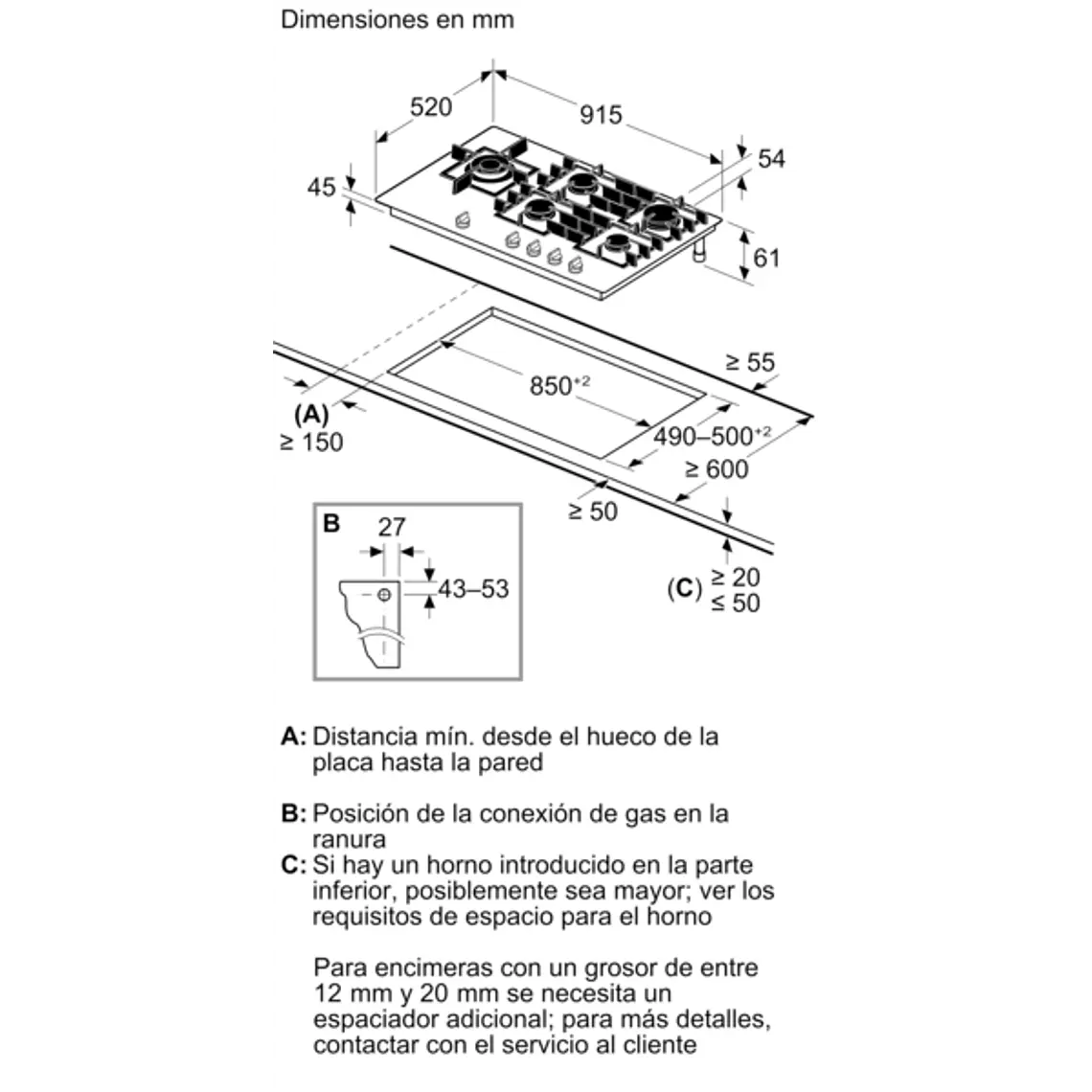 SIEMENS iQ700, Encimera a gas, 90 cm, negro, vidrio templado 6