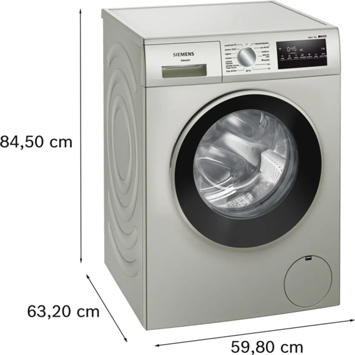 SIEMENS iQ300, Lavadora de carga frontal, 9 kg, 1400 rpm, Acero mate antihuellas 10