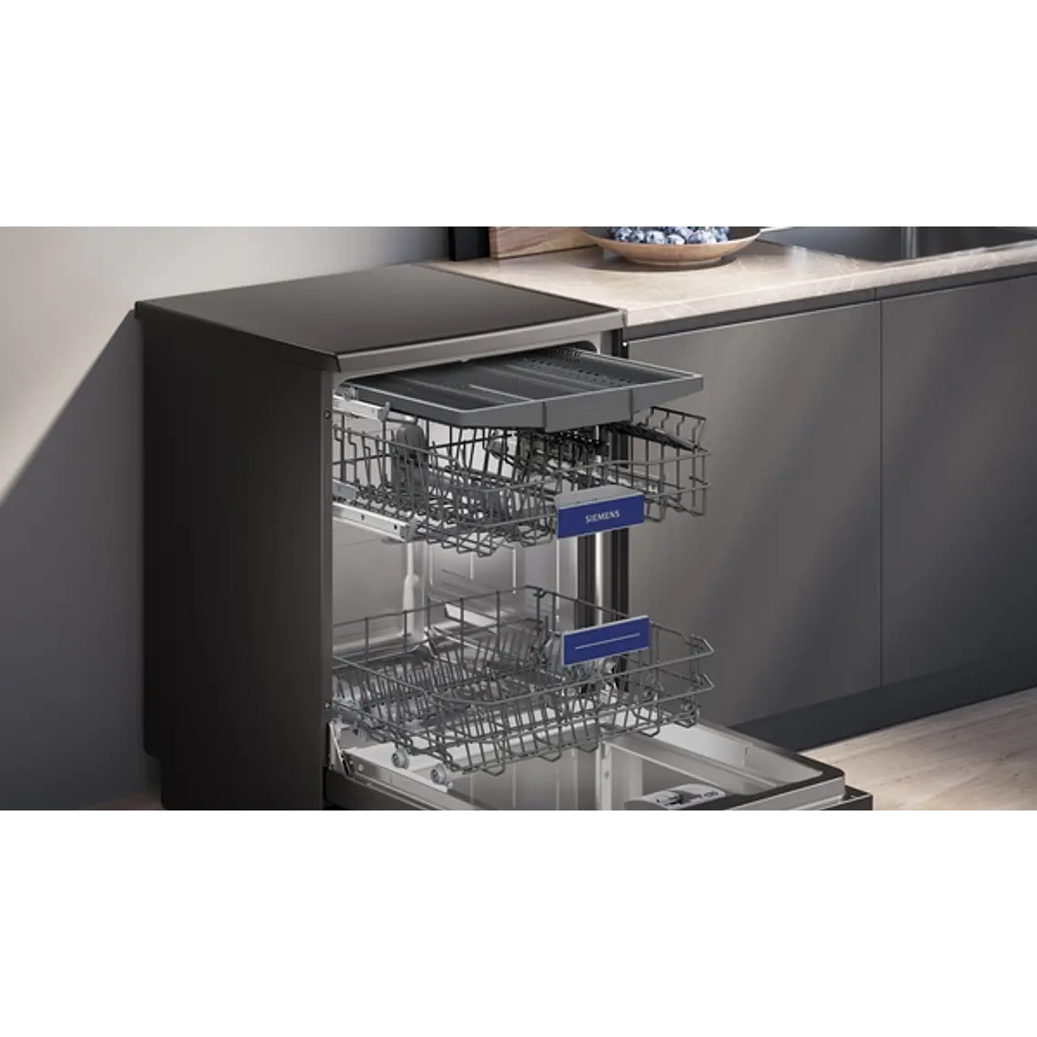 SIEMENS iQ300, Lavavajillas de libre instalación, 60 cm, Acero negro antihuellas 3