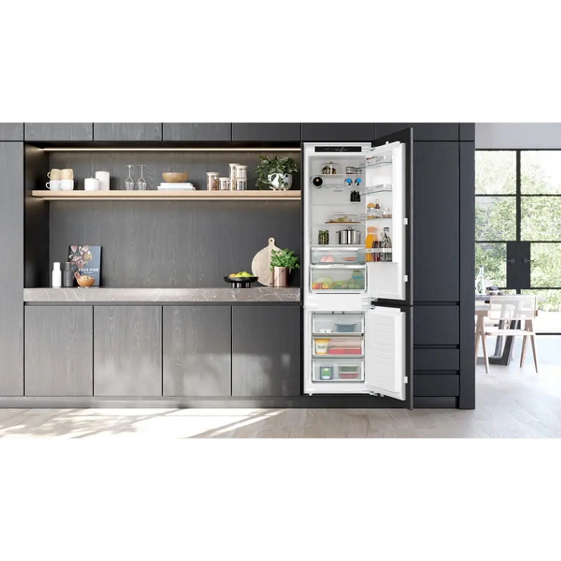 SIEMENS iQ300, Refrigerador combi integrable, 193.5 x 55.8 cm, Puerta fija 4