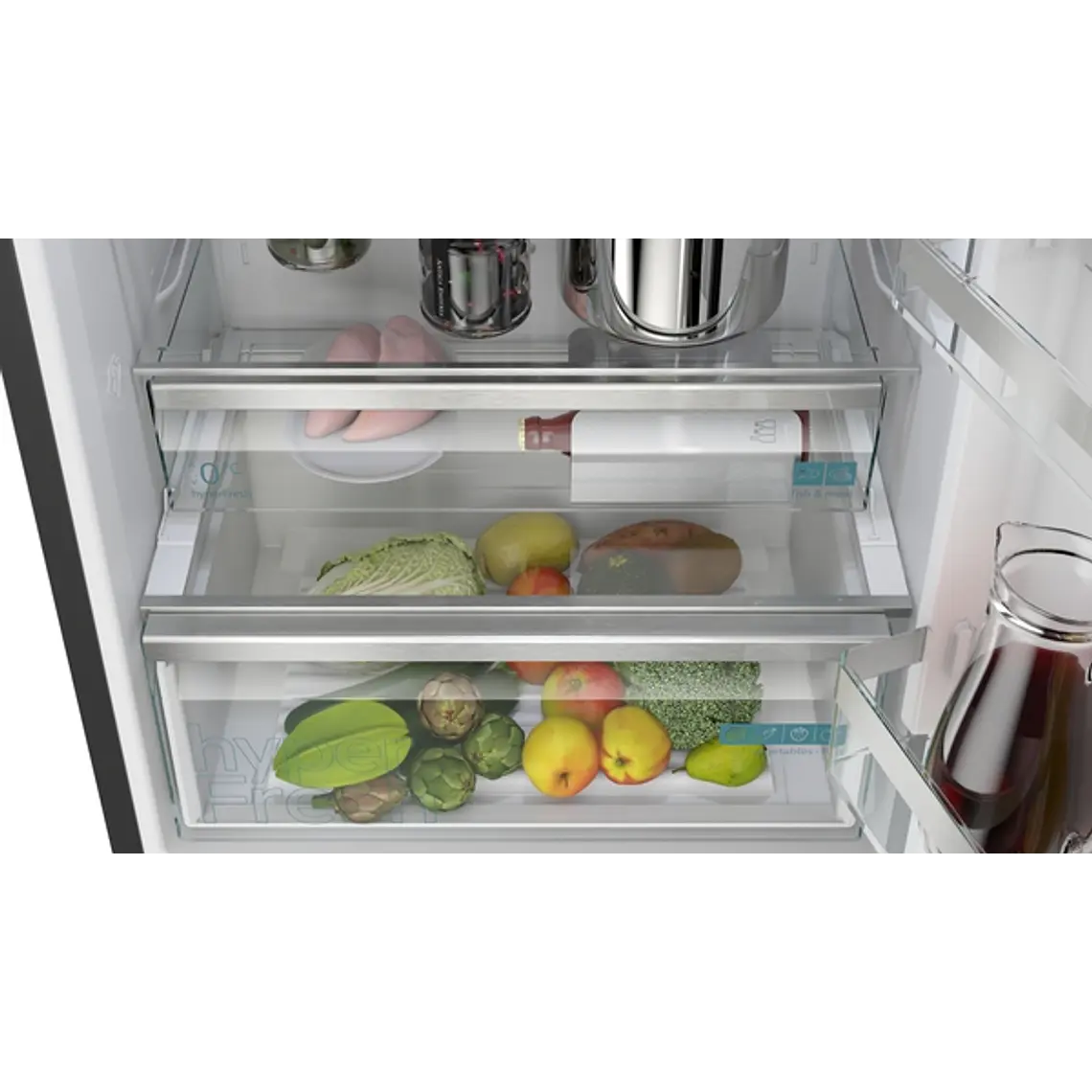 SIEMENS iQ500, Refrigerador combi de libre instalación, 203 x 70 cm, Acero negro antihuellas 7