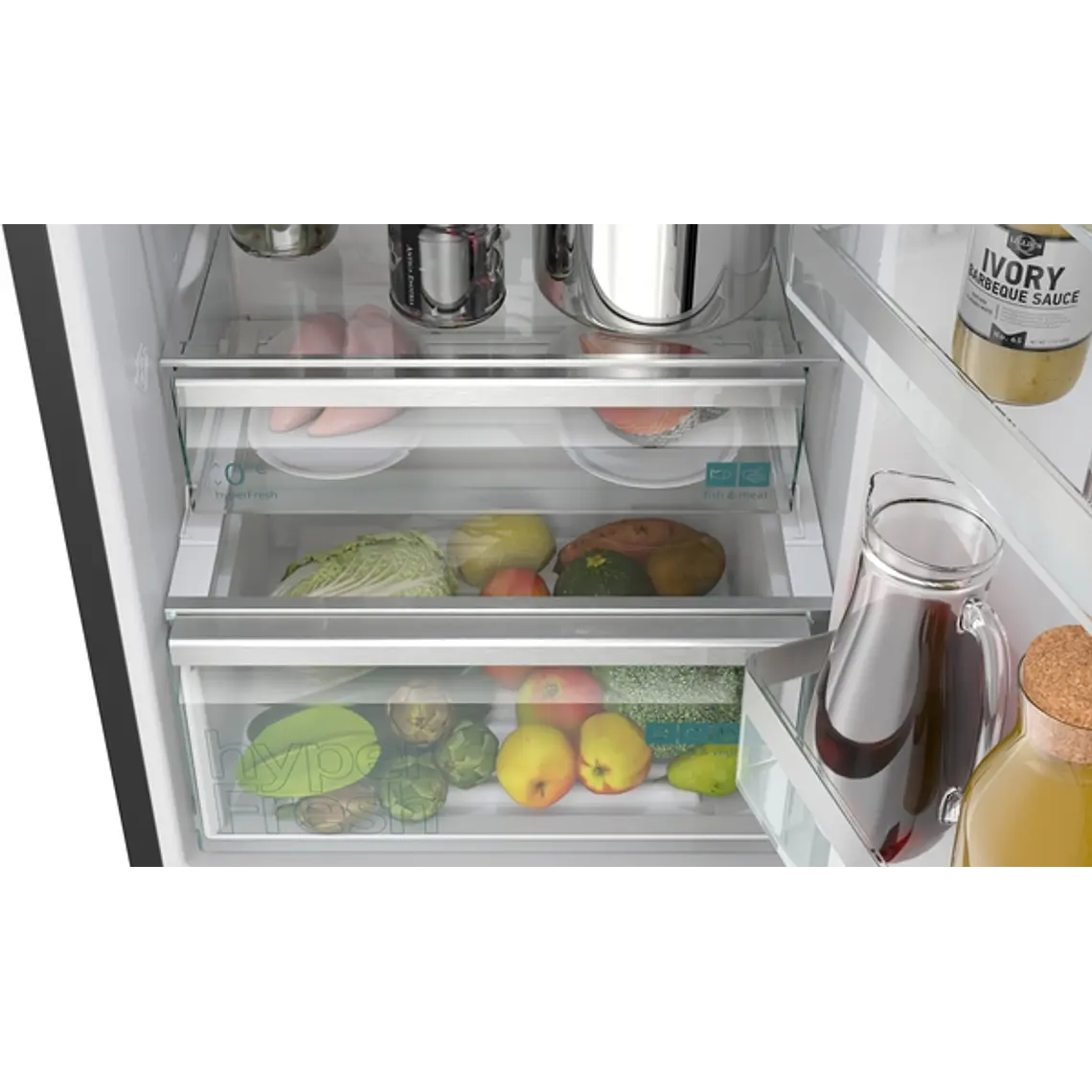 SIEMENS iQ300, Refrigerador combi de libre instalación, 203 x 60 cm, Acero negro antihuellas 6