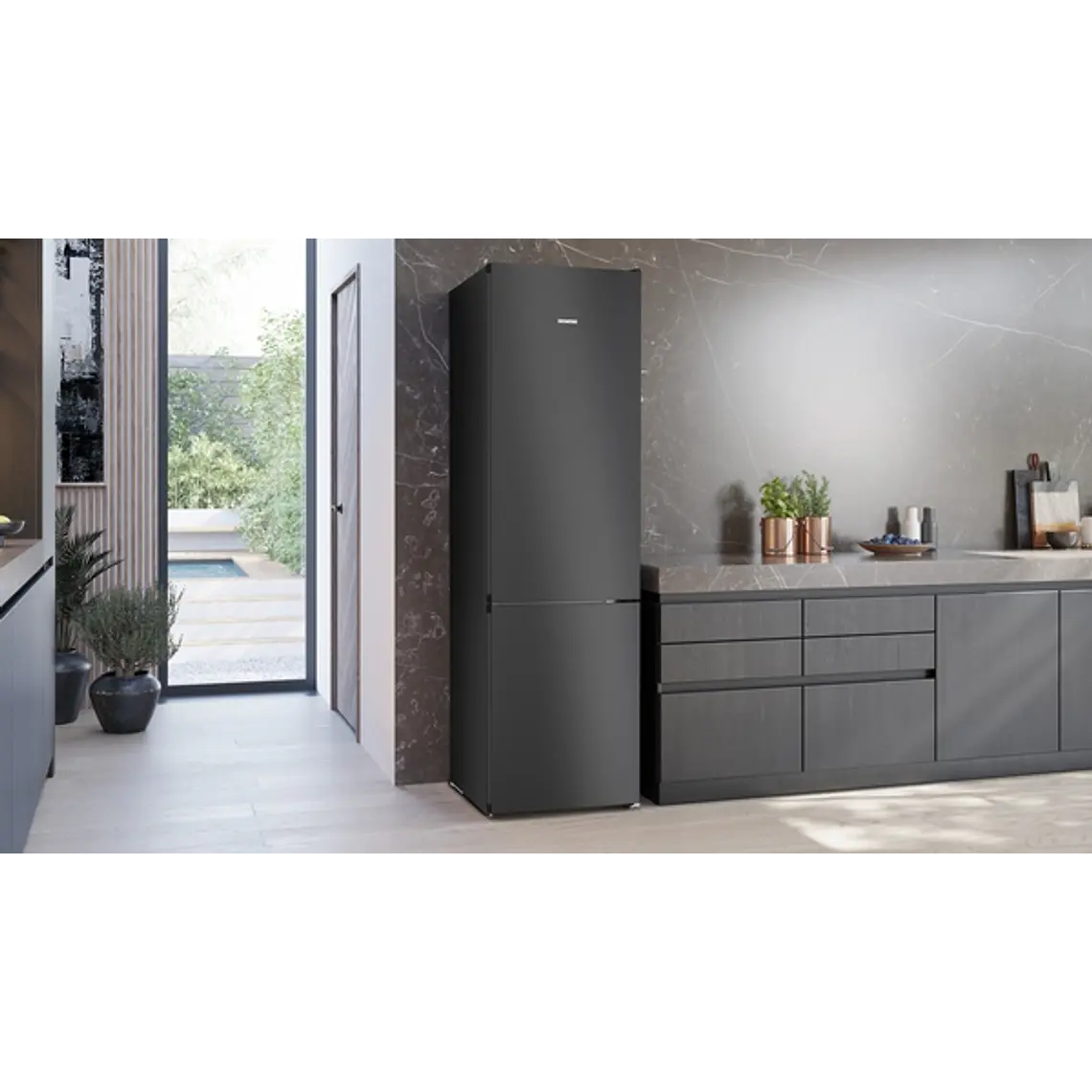 SIEMENS iQ300, Refrigerador combi de libre instalación, 203 x 60 cm, Acero negro antihuellas 3