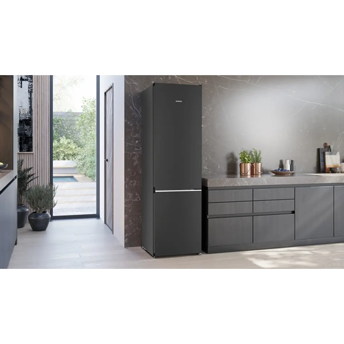 SIEMENS iQ500, Refrigerador combi de libre instalación, 203 x 60 cm, Acero negro antihuellas 3