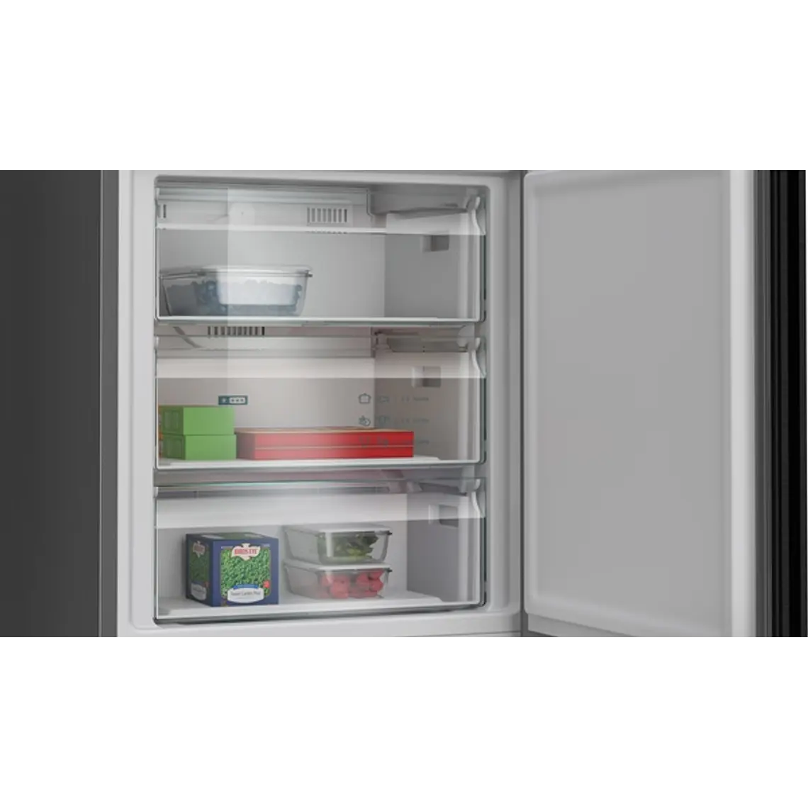 SIEMENS iQ300, Refrigerador combi de libre instalación, 203 x 70 cm, Acero negro antihuellas 6