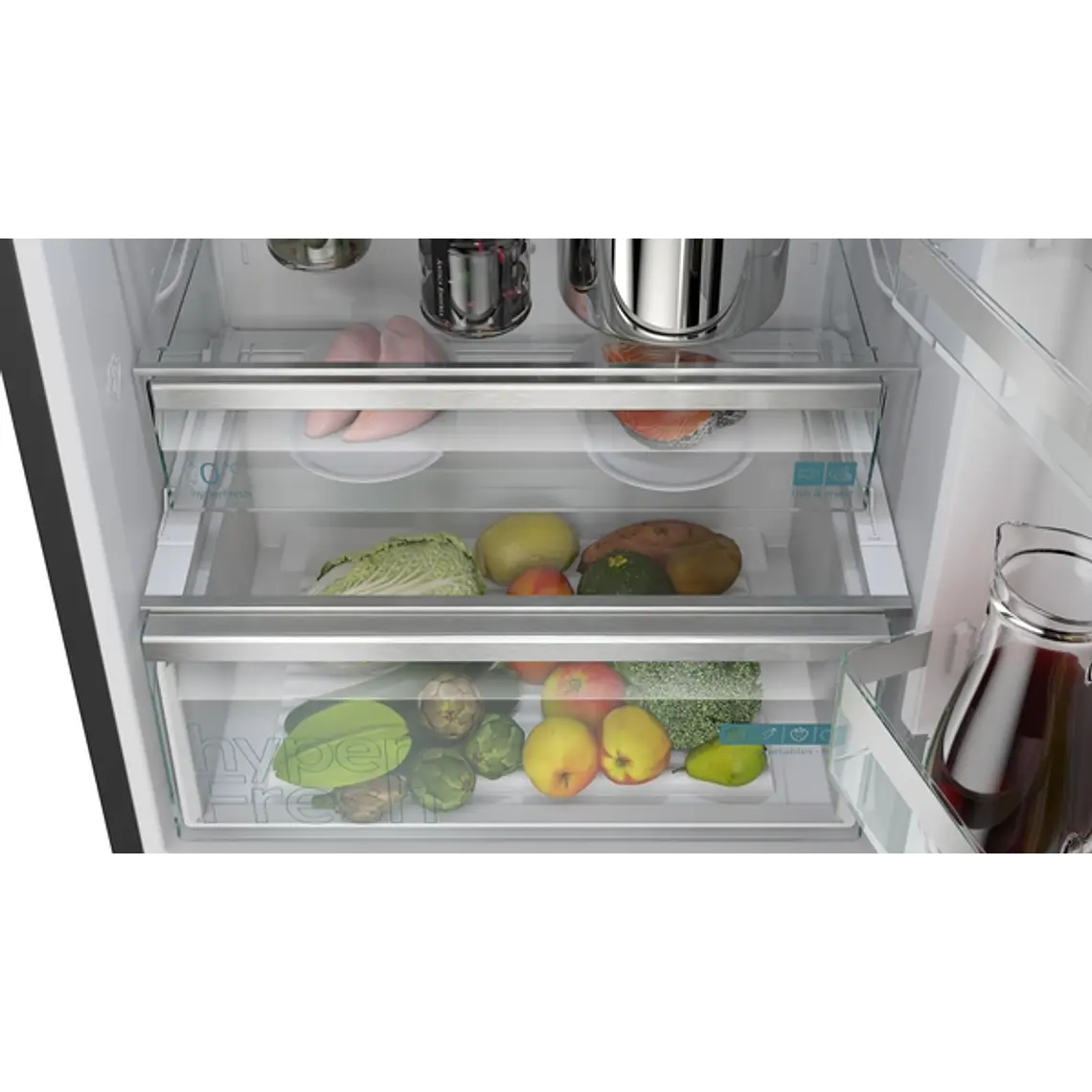 SIEMENS iQ300, Refrigerador combi de libre instalación, 203 x 70 cm, Acero negro antihuellas 7