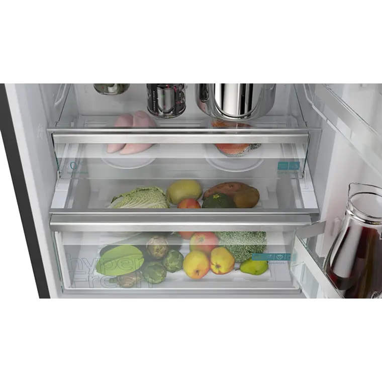 SIEMENS iQ300, Refrigerador combi de libre instalación, 203 x 70 cm, Acero negro antihuellas 7
