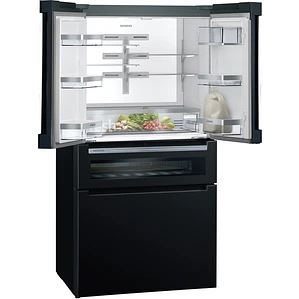 SIEMENS iQ700, Refrigerador French Door con puertas de cristal, 183 x 90.5 cm, Negro, Total noFrost