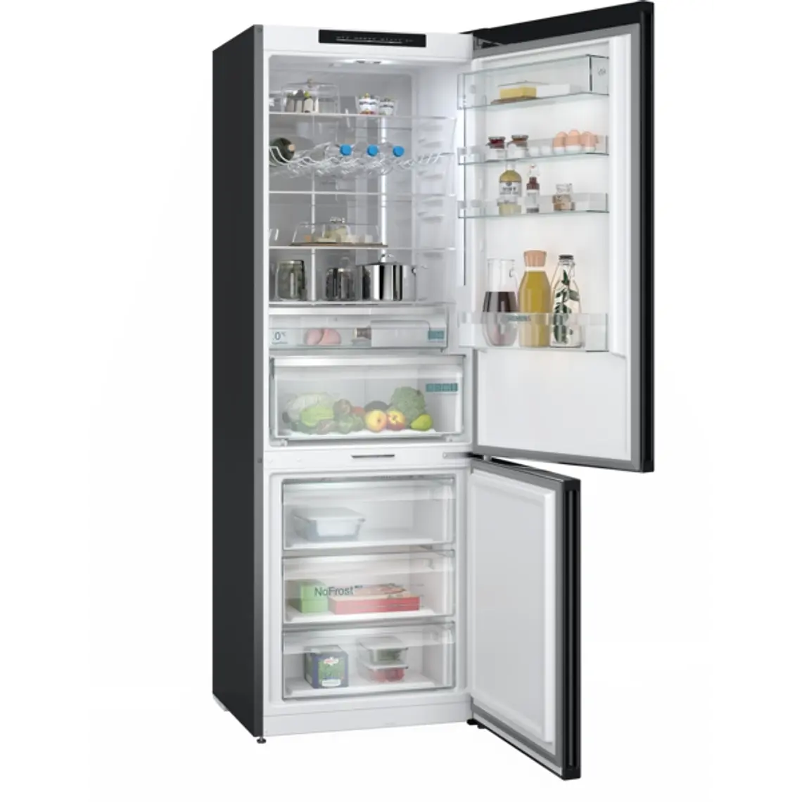 SIEMENS iQ700, Refrigerador combi de libre instalación, Acabado en cristal, 203 x 70 cm, Negro mate satinado, Total noFrost 2