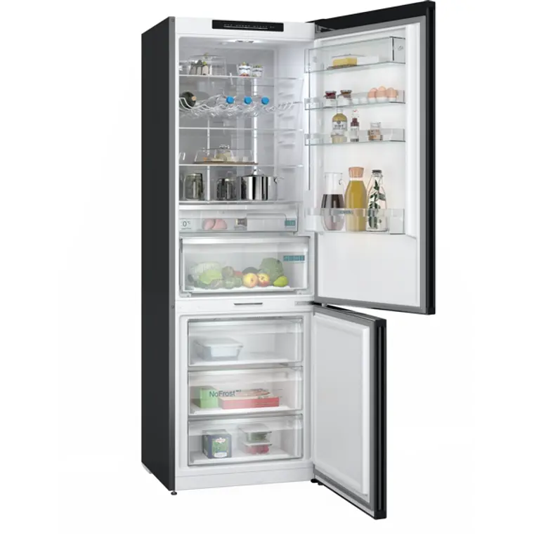 SIEMENS iQ700, Refrigerador combi de libre instalación, Acabado en cristal, 203 x 70 cm, Negro mate satinado, Total noFrost 2
