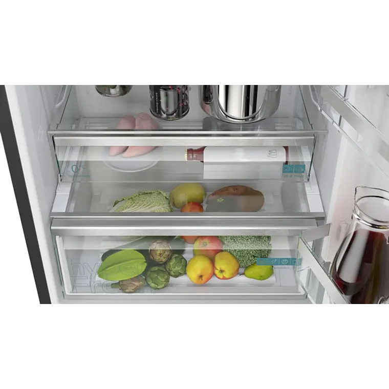 SIEMENS iQ700, Refrigerador combi de libre instalación, Acabado en cristal, 203 x 70 cm, Negro mate satinado, Total noFrost 6