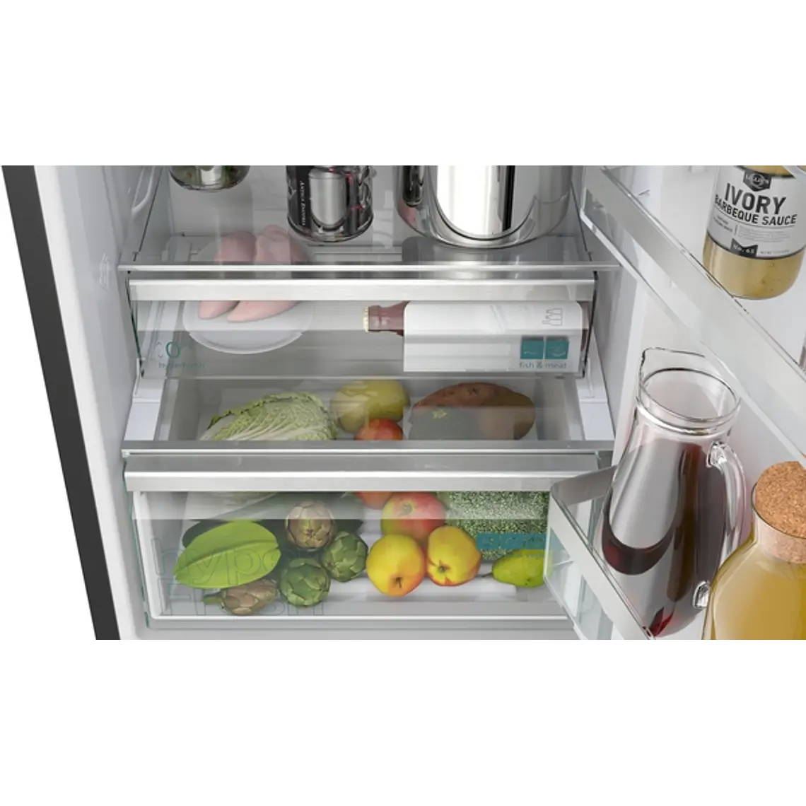 SIEMENS iQ700, Refrigerador combi de libre instalación, Acabado en cristal, 203 x 60 cm, Total noFrost, Negro mate satinado 5