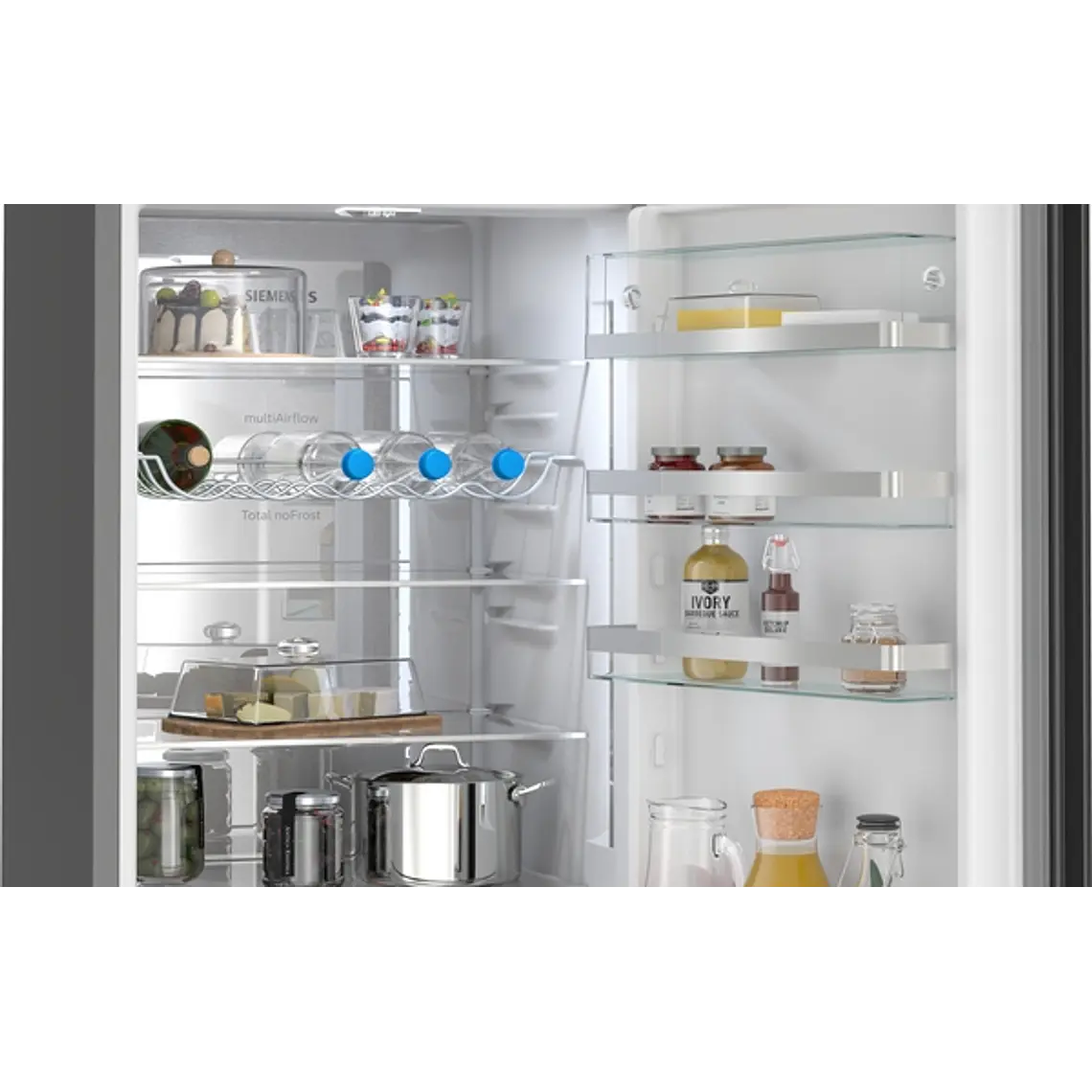 SIEMENS iQ700, Refrigerador combi de libre instalación, Acabado en cristal, 203 x 60 cm, Total noFrost, Negro mate satinado 4