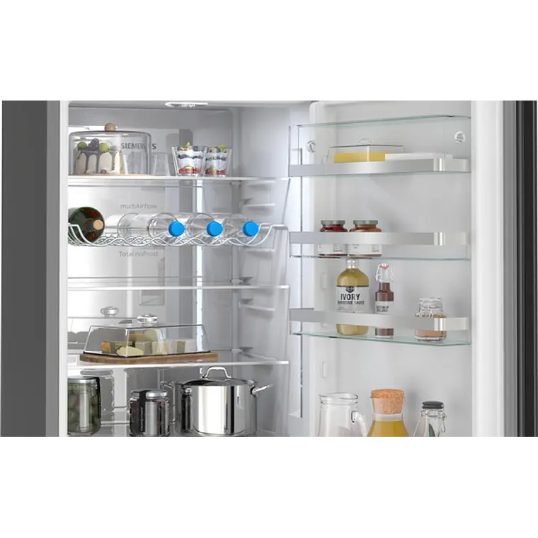 SIEMENS iQ700, Refrigerador combi de libre instalación, Acabado en cristal, 203 x 60 cm, Total noFrost, Negro mate satinado 4
