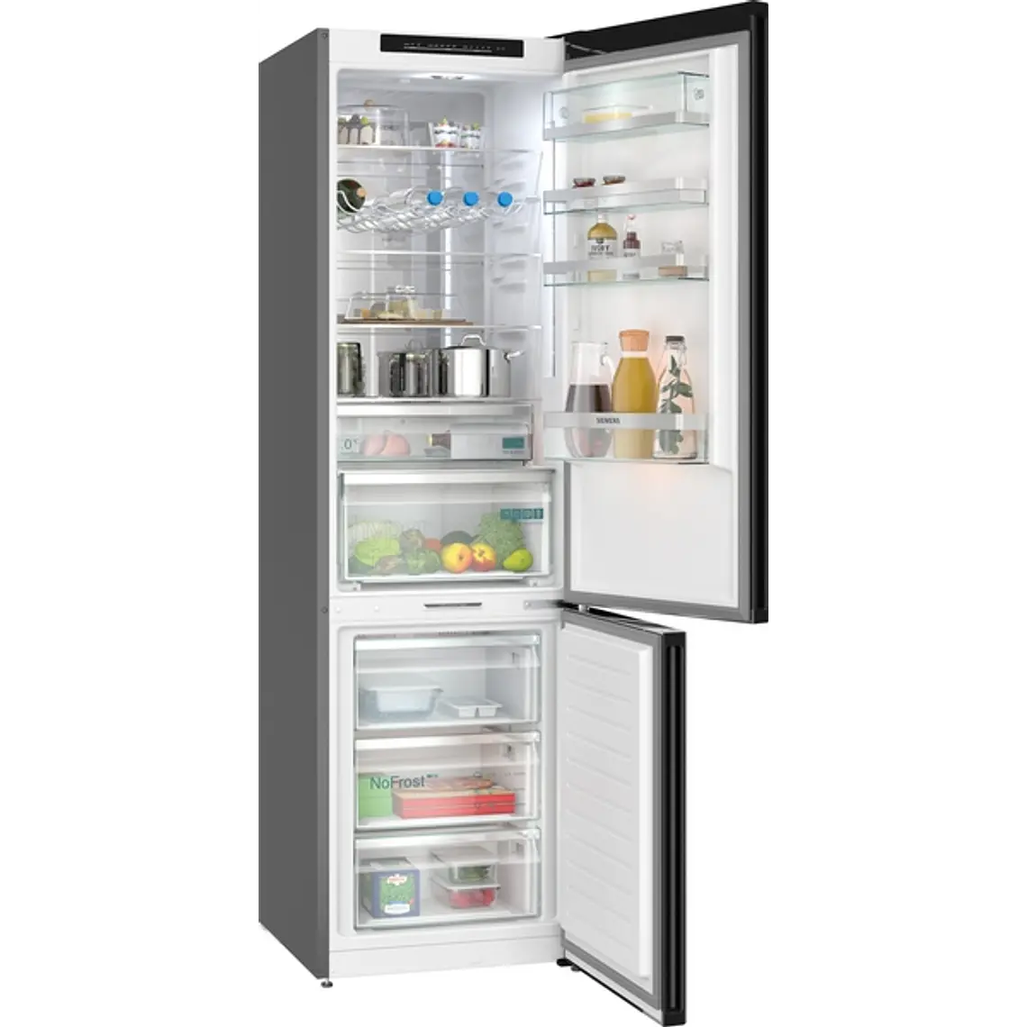 SIEMENS iQ700, Refrigerador combi de libre instalación, Acabado en cristal, 203 x 60 cm, Total noFrost, Negro mate satinado 2