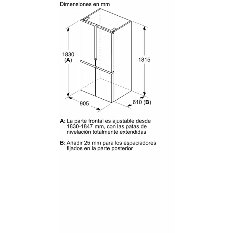 SIEMENS iQ300, Multipuerta, 183 x 90.5 cm, Acero inoxidable 20