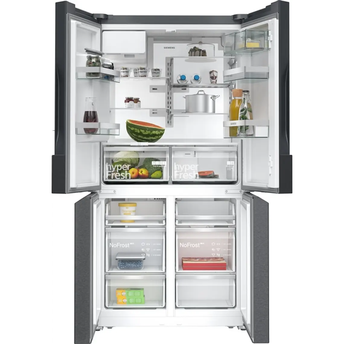 SIEMENS iQ700, Multipuerta, 183 x 90.5 cm, Acero negro antihuellas, Total noFrost 2