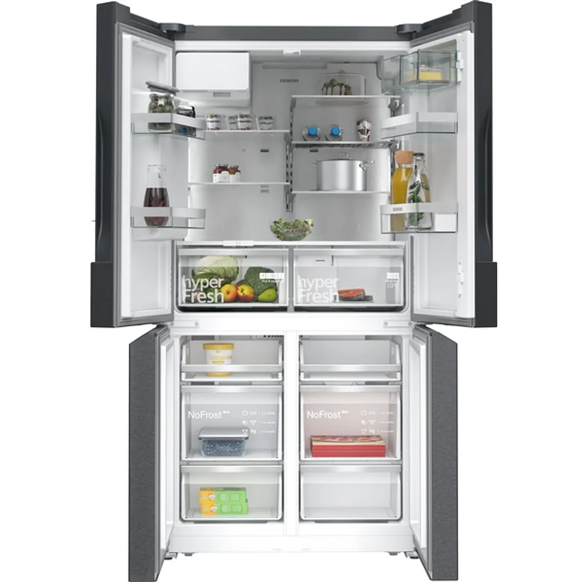 SIEMENS iQ500, Multipuerta, 183 x 90.5 cm, Acero negro antihuellas, Total noFrost 2