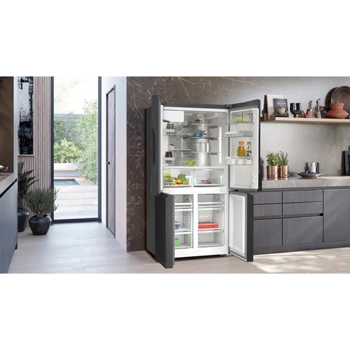 SIEMENS iQ500, Multipuerta, 183 x 90.5 cm, Acero negro antihuellas, Total noFrost 4