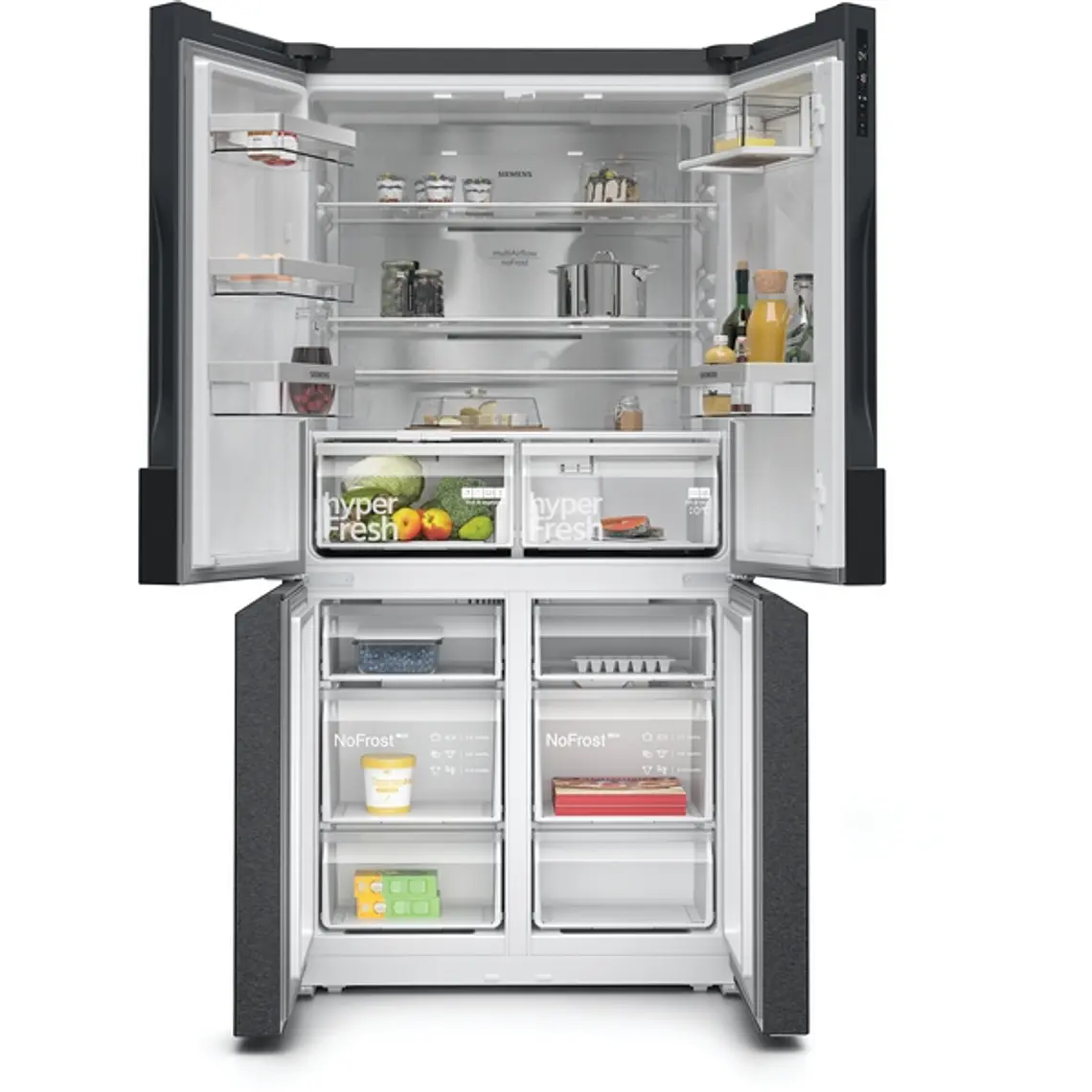 SIEMENS iQ300, Multipuerta, 183 x 90.5 cm, Acero negro antihuellas, Total noFrost 2