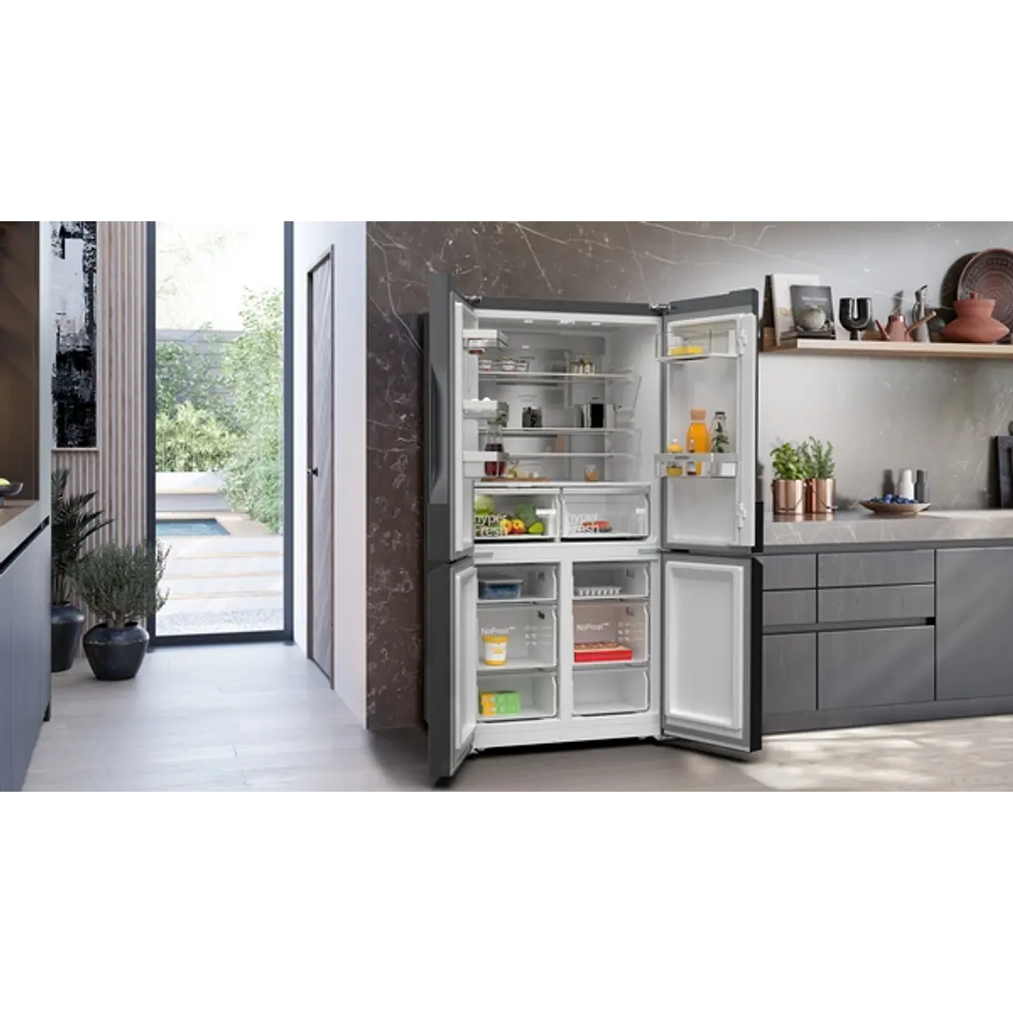 SIEMENS iQ300, Multipuerta, 183 x 90.5 cm, Acero negro antihuellas, Total noFrost 4