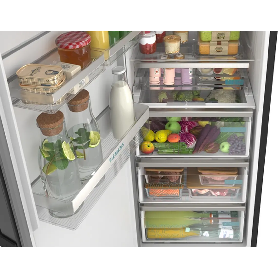 SIEMENS iQ300, Refrigerador de libre instalación, 186.2 x 59.5 cm, Acero negro antihuellas 7