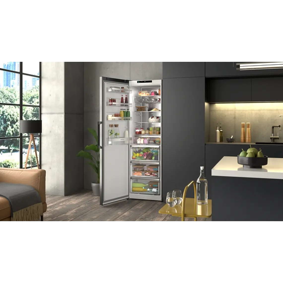 SIEMENS iQ300, Refrigerador de libre instalación, 186.2 x 59.5 cm, Acero negro antihuellas 4