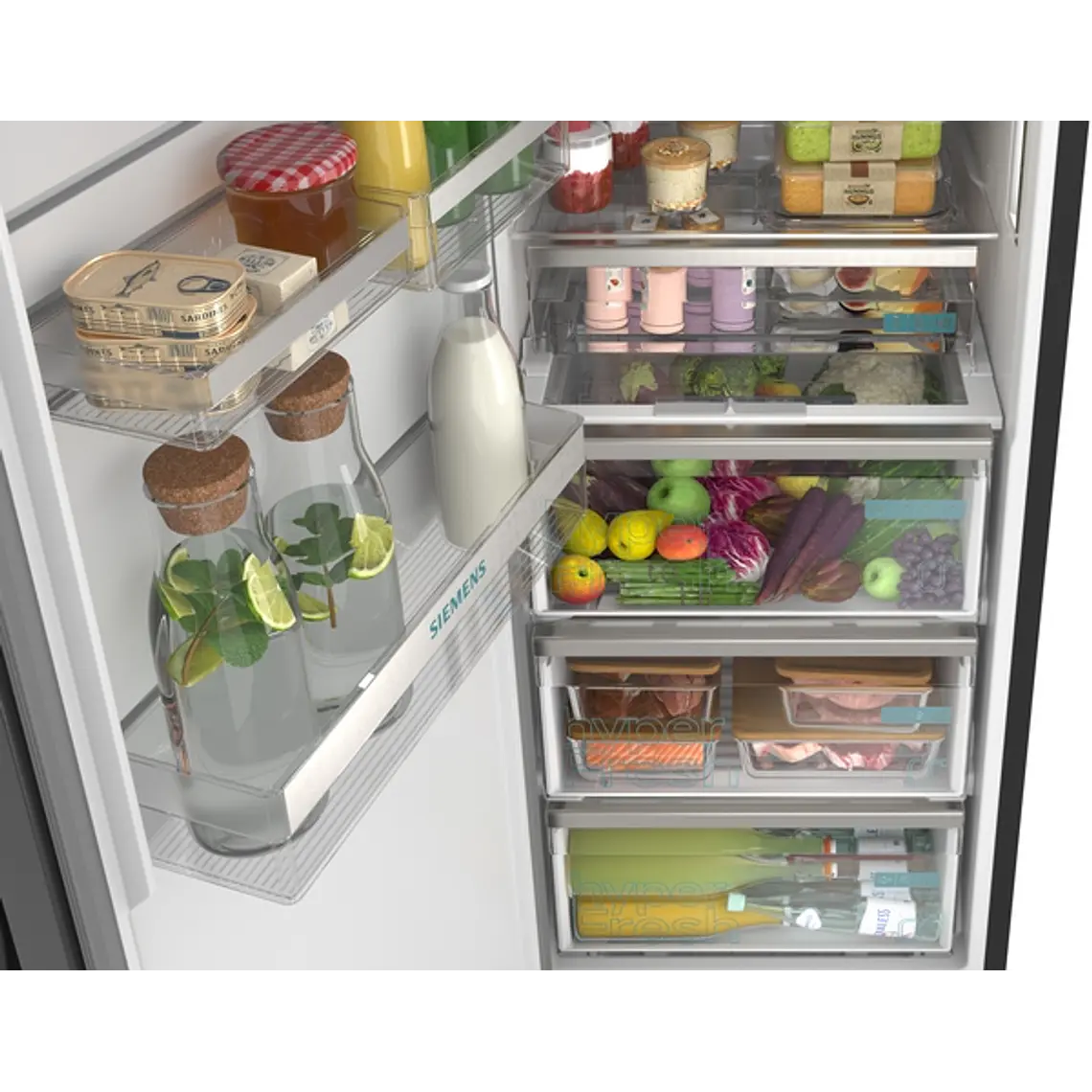 SIEMENS iQ500, Refrigerador de libre instalación, 186.2 x 59.5 cm, Acero negro antihuellas 6