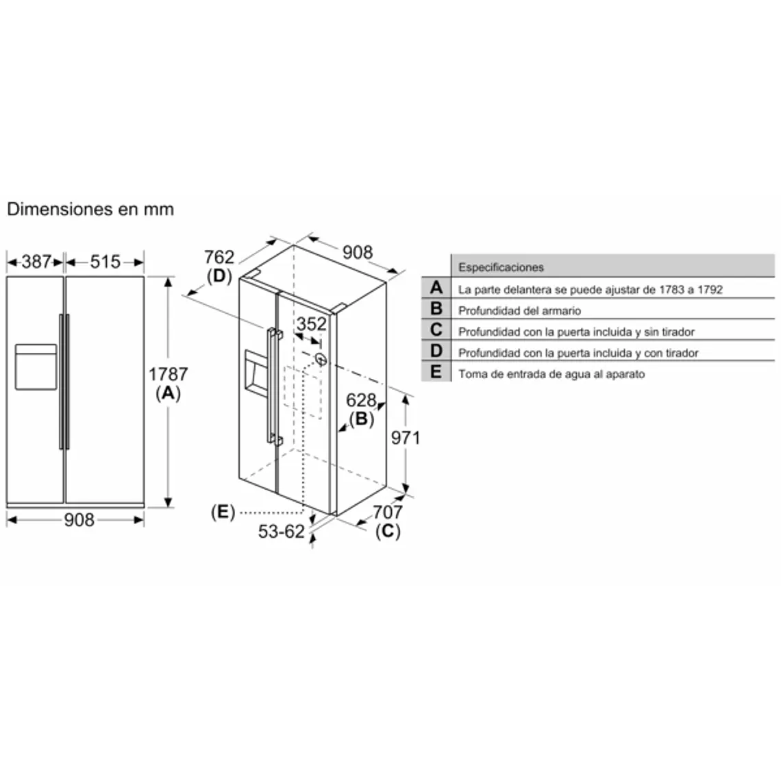 iQ500, Refrigerador americano, 178.7 x 90.8 cm, Acero inoxidable 20
