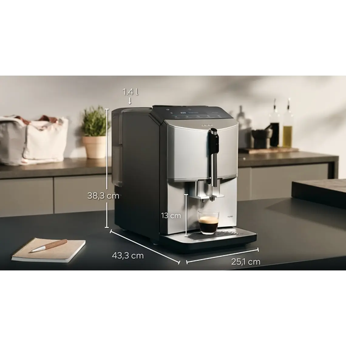 SIEMENS Cafetera superautomática, EQ300, Acero inoxidable metálico 5