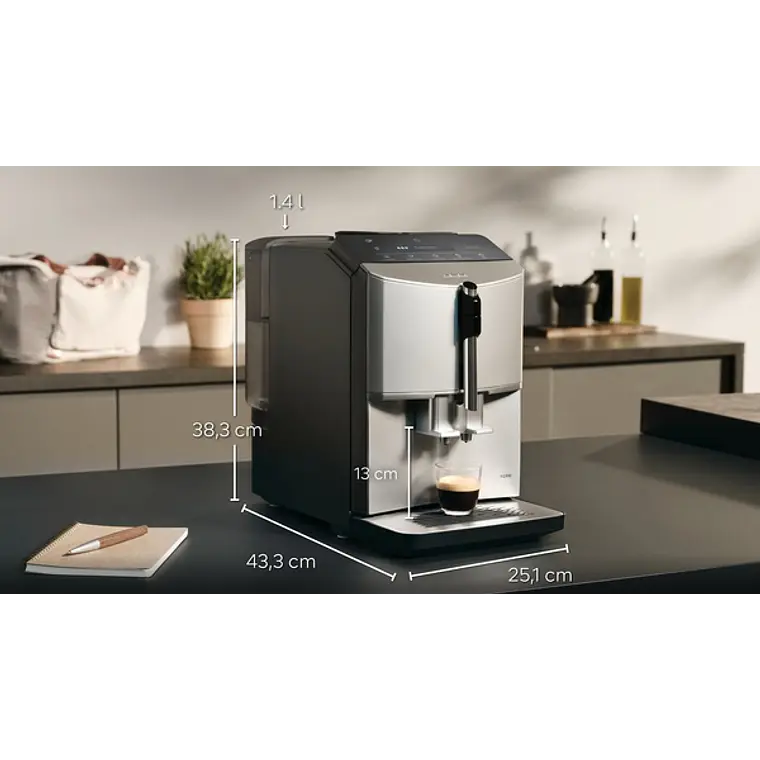 SIEMENS Cafetera superautomática, EQ300, Acero inoxidable metálico 5