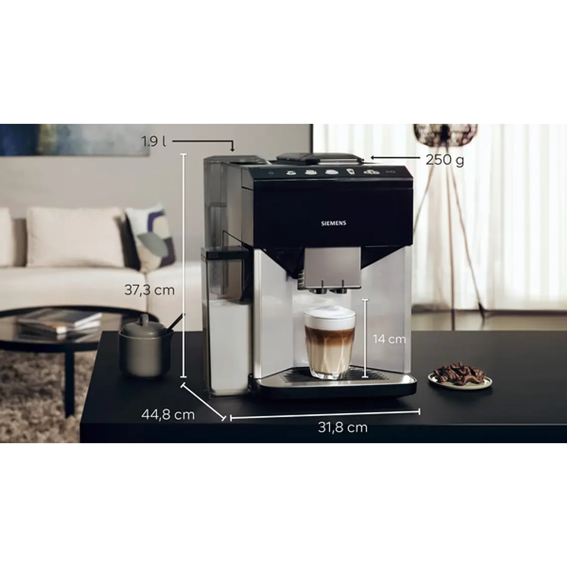 SIEMENS Cafetera superautomática, EQ500 integral, Plateado claro, Negro 3