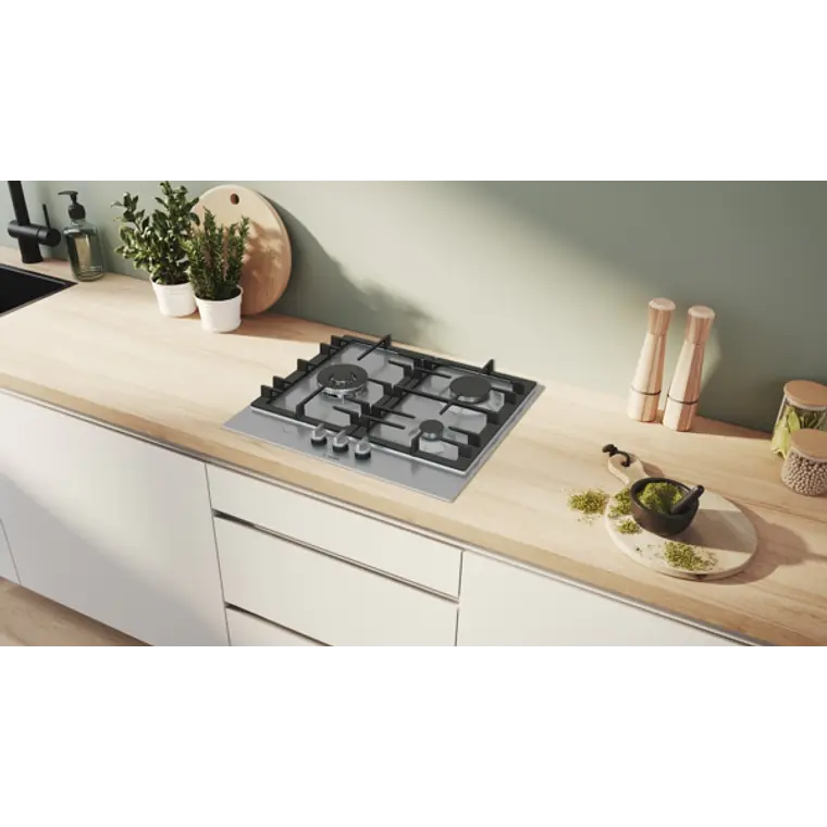 Encimera BOSCH Serie 6 Gas acero 60 cm · PCC6A5I90 2