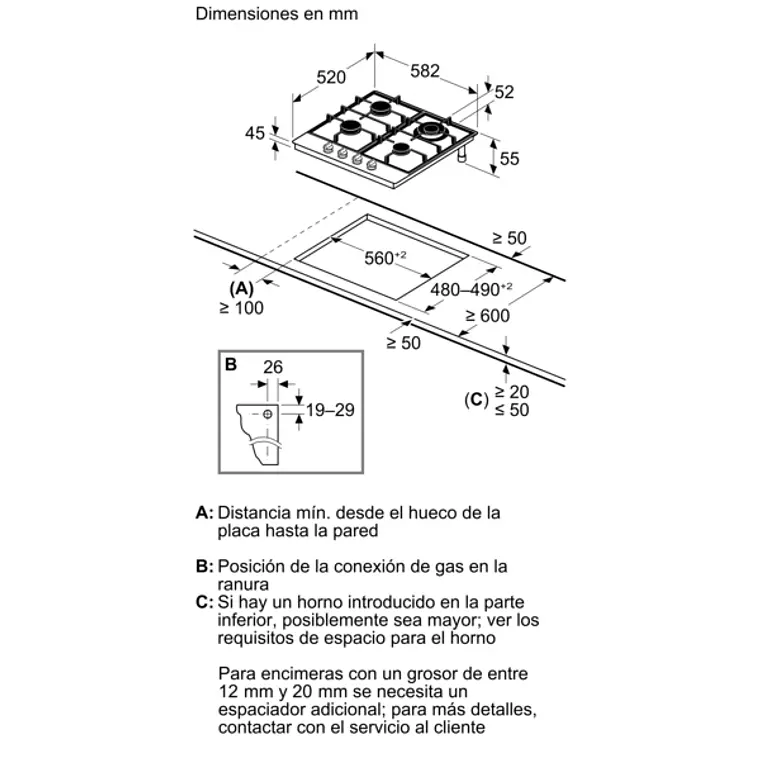 Encimera BOSCH Serie 4 Gas acero 60 cm · PGH6B5K90 7