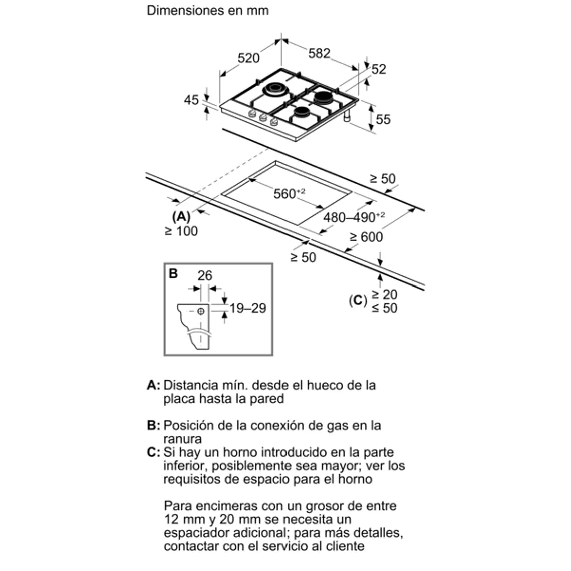 Encimera BOSCH Serie 4 Gas acero 60 cm · PGC6B5K90 7