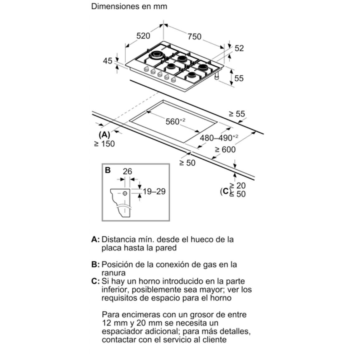 Encimera BOSCH Serie 6 Gas acero 75 cm · PCS7A5I90 7