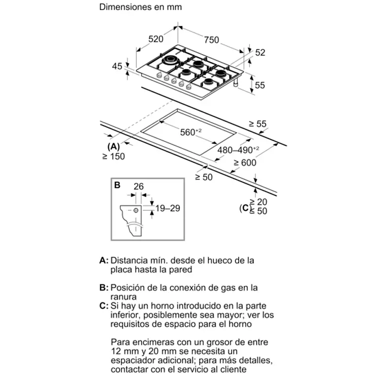 Encimera BOSCH Serie 6 Gas acero 75 cm · PCS7A5I90 7