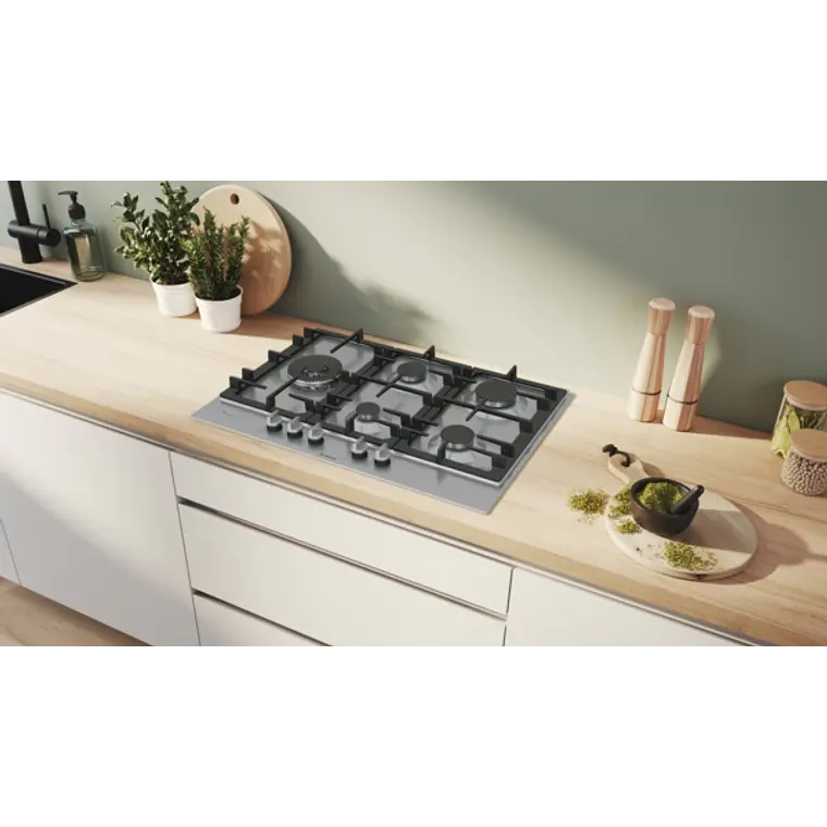 Encimera BOSCH Serie 6 Gas acero 75 cm · PCS7A5I90 2