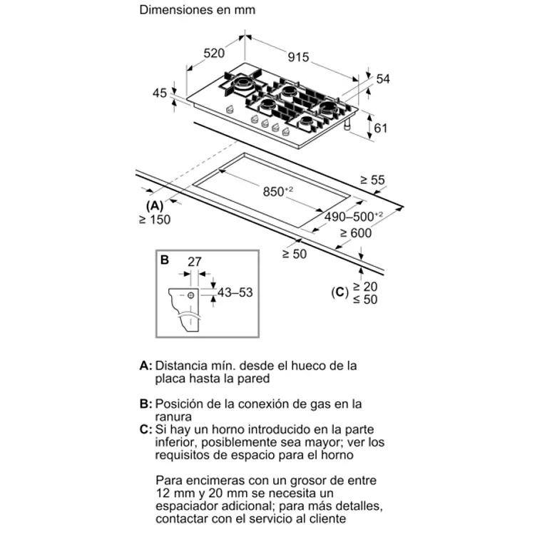 Encimera BOSCH Serie 8 Gas vidrio negro 90 cm · PRS9A6H40 7